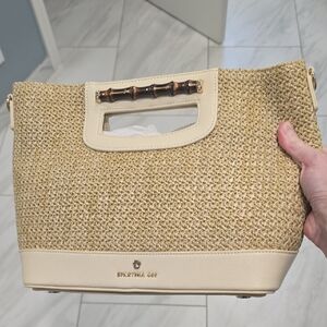 Spartina 449 Tan and Cream Tote with Bamboo Accent
